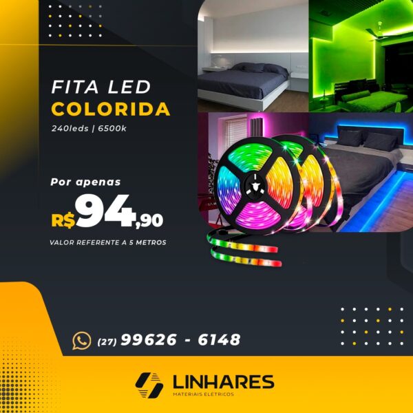 FITA LED COLORIDA 240 LEDS 6500K