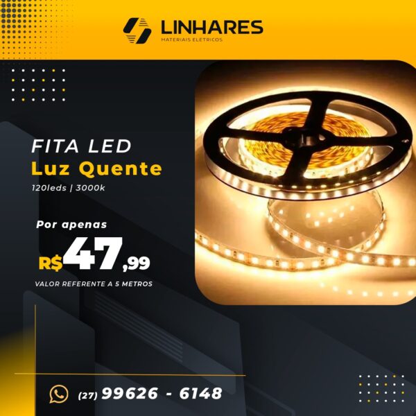 FITA LED LUZ QUENTE 120 LEDS 3000K